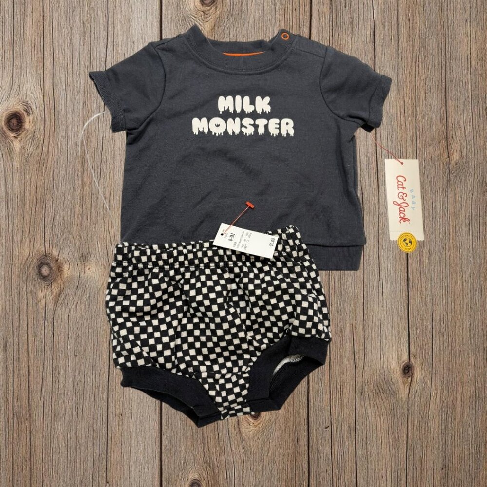 Cat & Jack Infant Two-Piece Set Black and White Milk Monster 0-3 months
